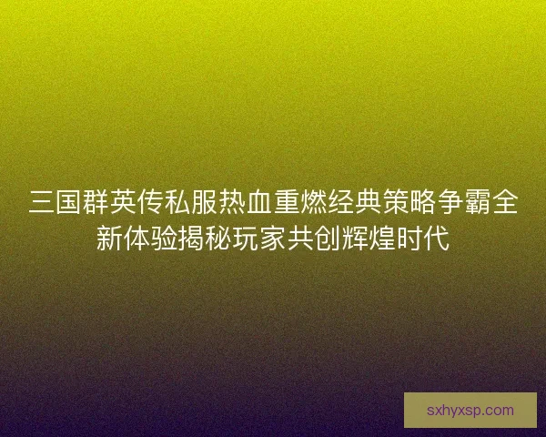 三国群英传私服热血重燃经典策略争霸全新体验揭秘玩家共创辉煌时代