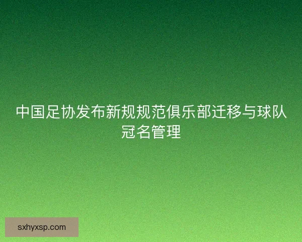 中国足协发布新规规范俱乐部迁移与球队冠名管理 中国足协发布新规规范俱乐部迁移与球队冠名管理
